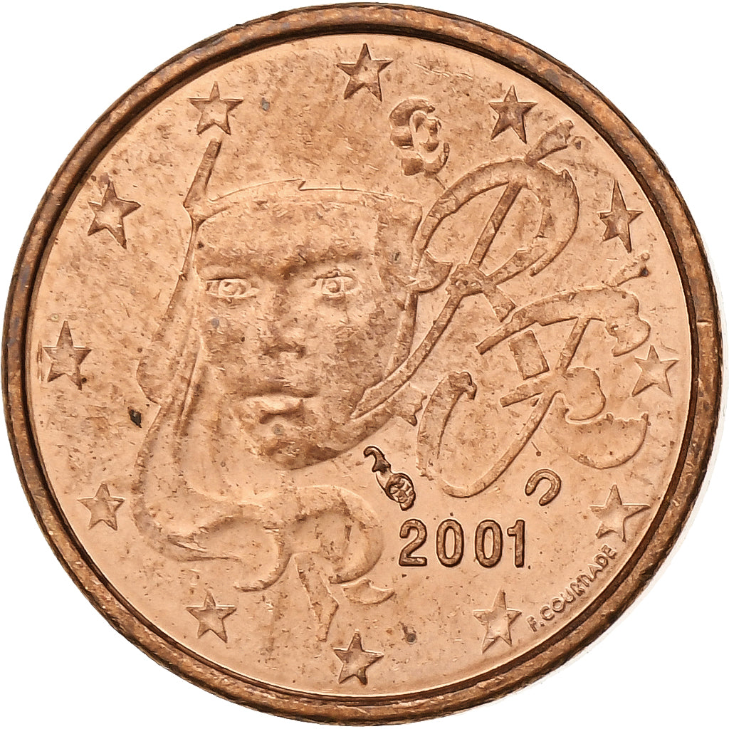 Francja, Euro Cent, 2001, Paris, FDC, AU(55-58), Miedź platerowana stalą