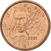 Francja, Euro Cent, 2001, Paris, FDC, AU(55-58), Miedź platerowana stalą