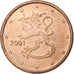 Finlândia, Euro Cent, 2001, Vantaa, AU(55-58), Aço Cromado a Cobre, KM:98