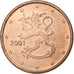 Finlandia, Euro Cent, 2001, Vantaa, AU(55-58), Miedź platerowana stalą, KM:98