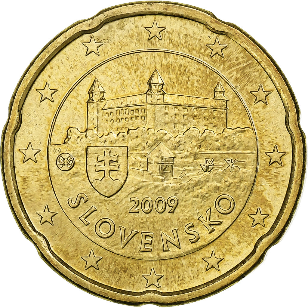 Eslováquia, 20 Euro Cent, 2009, Kremnica, AU(55-58), Latão, KM:99