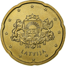 Latvia, 20 Euro Cent, large coat of arms of the Republic, 2014, UNZ, Nordic gold
