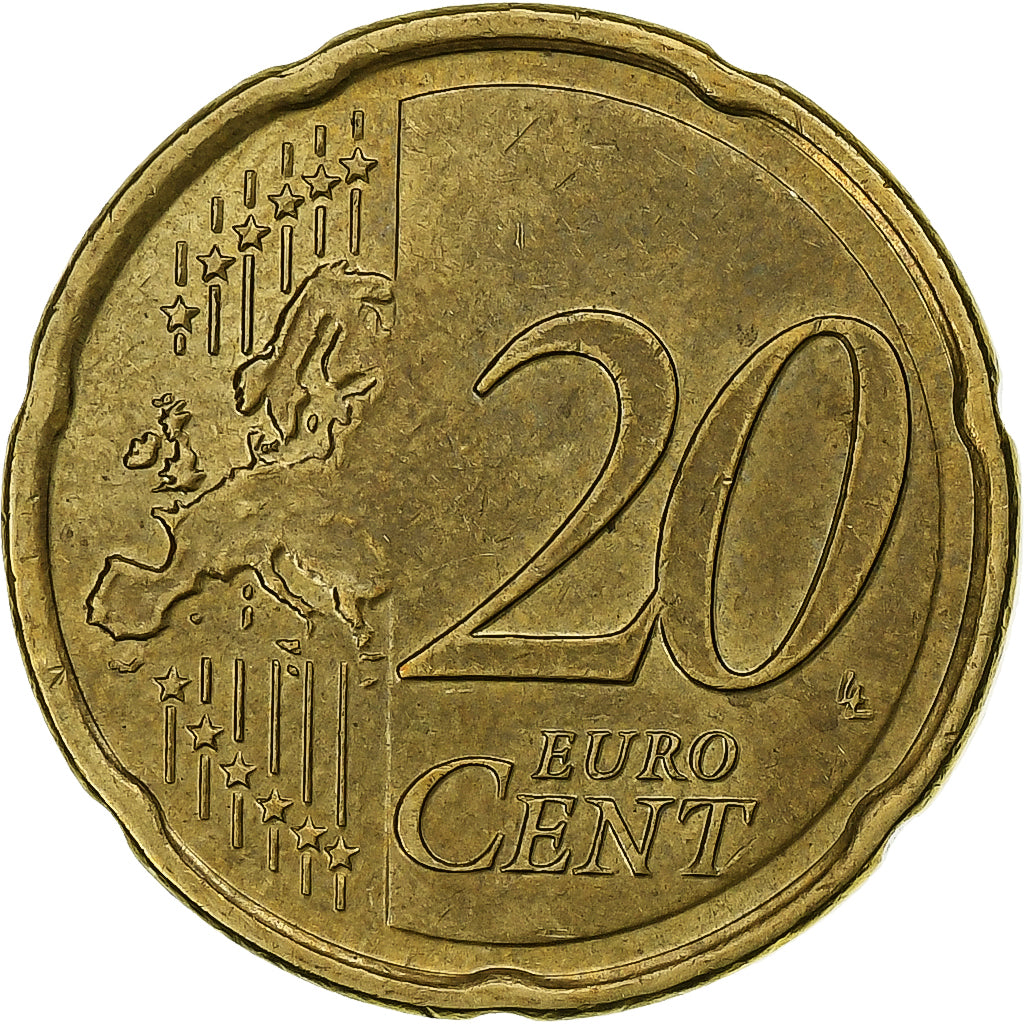 Grécia, 20 Euro Cent, 2010, Athens, MS(60-62), Latão, KM:185