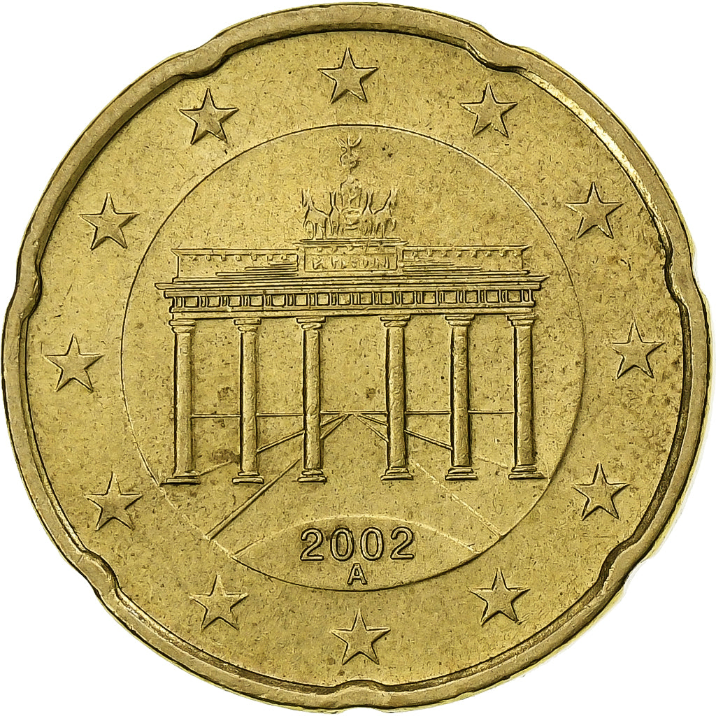 GERMANY - FEDERAL REPUBLIC, 20 Euro Cent, 2002, Berlin, MS(63), Brass, KM:211
