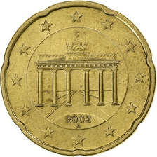 GERMANY - FEDERAL REPUBLIC, 20 Euro Cent, 2002, Berlin, MS(63), Brass, KM:211