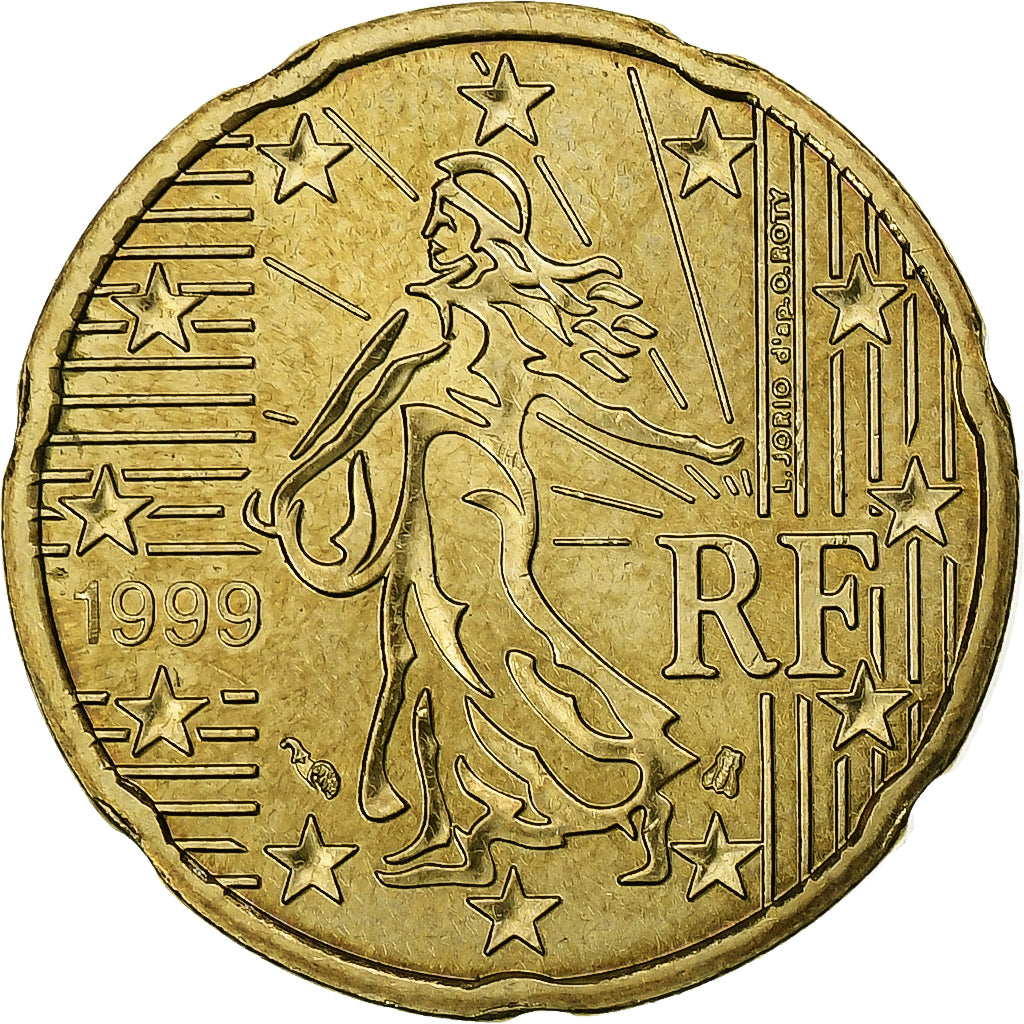 France, 20 Euro Cent, 1999, Paris, AU(55-58), Brass, KM:1411
