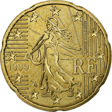 Francja, 20 Euro Cent, 1999, Paris, AU(55-58), Mosiądz, KM:1411