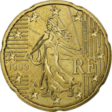 France, 20 Euro Cent, 1999, Paris, AU(55-58), Brass, KM:1411