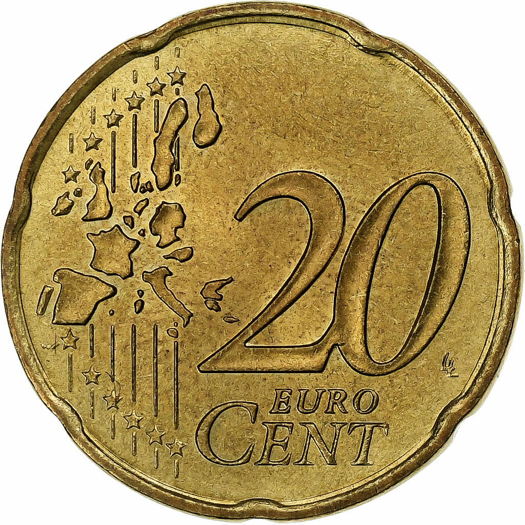 Francja, 20 Euro Cent, 2000, Paris, AU(55-58), Mosiądz, KM:1411