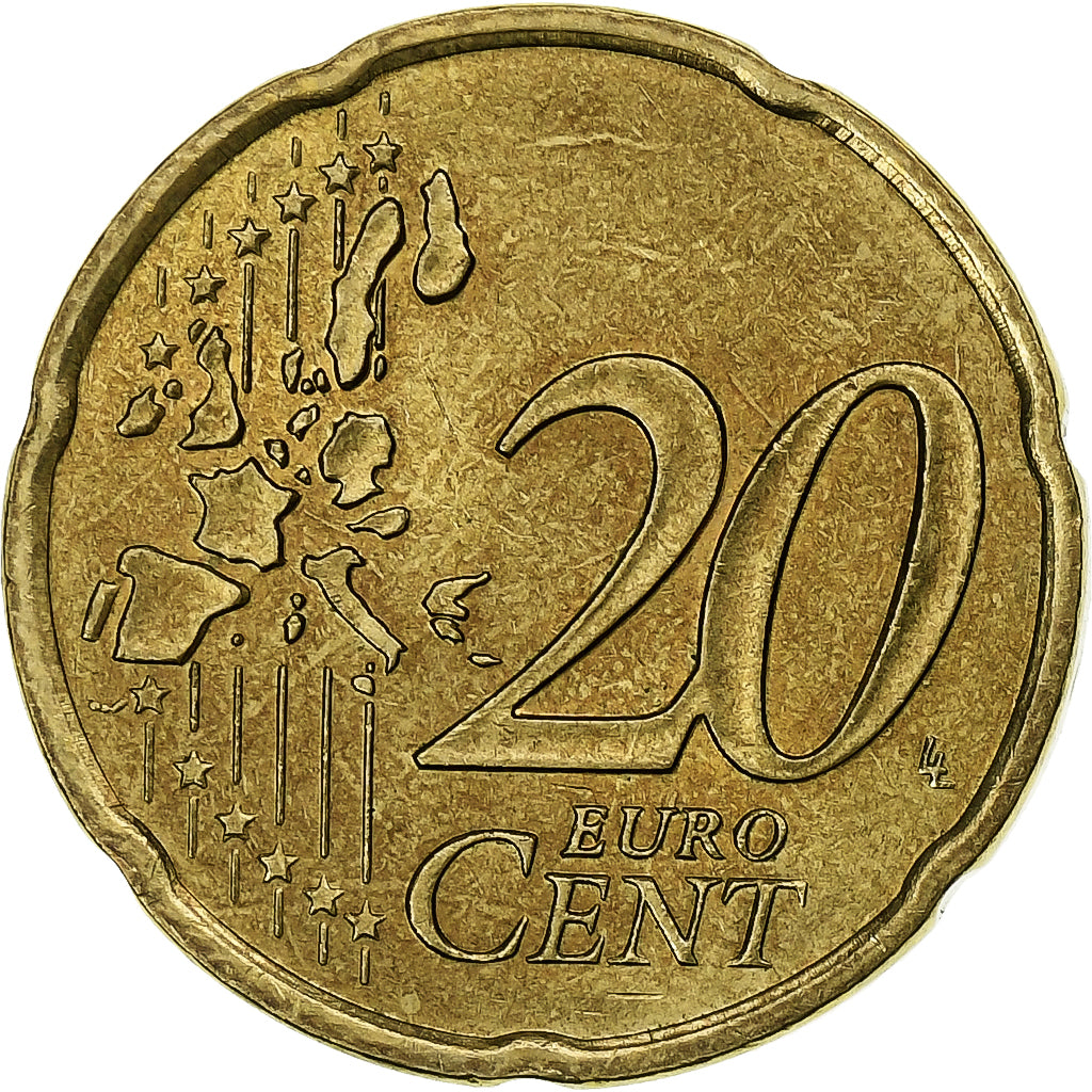 Francja, 20 Euro Cent, 2001, Paris, AU(55-58), Mosiądz, KM:1411
