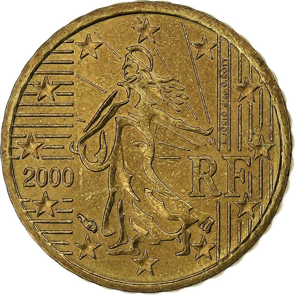 Francja, 10 Euro Cent, 2000, Paris, AU(55-58), Mosiądz, KM:1285