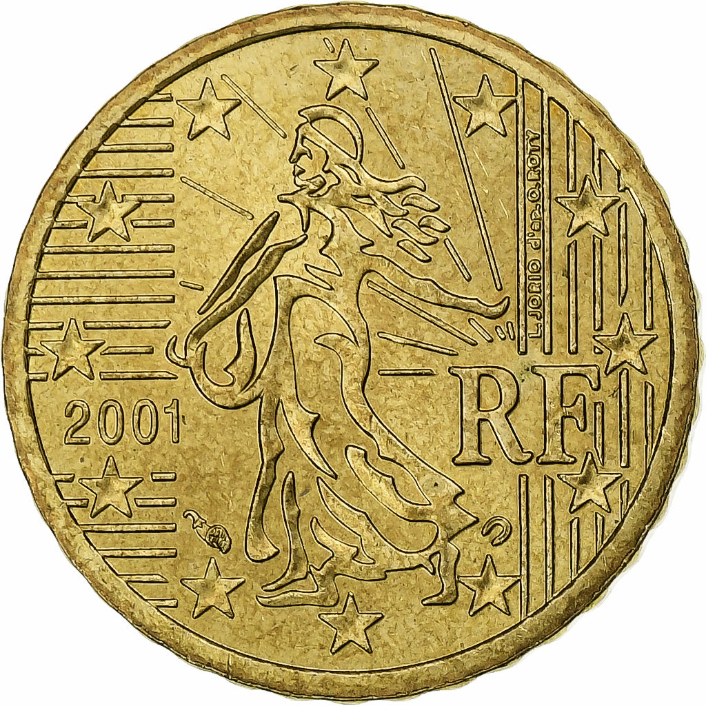 Francja, 10 Euro Cent, 2001, Paris, AU(55-58), Mosiądz, KM:1285