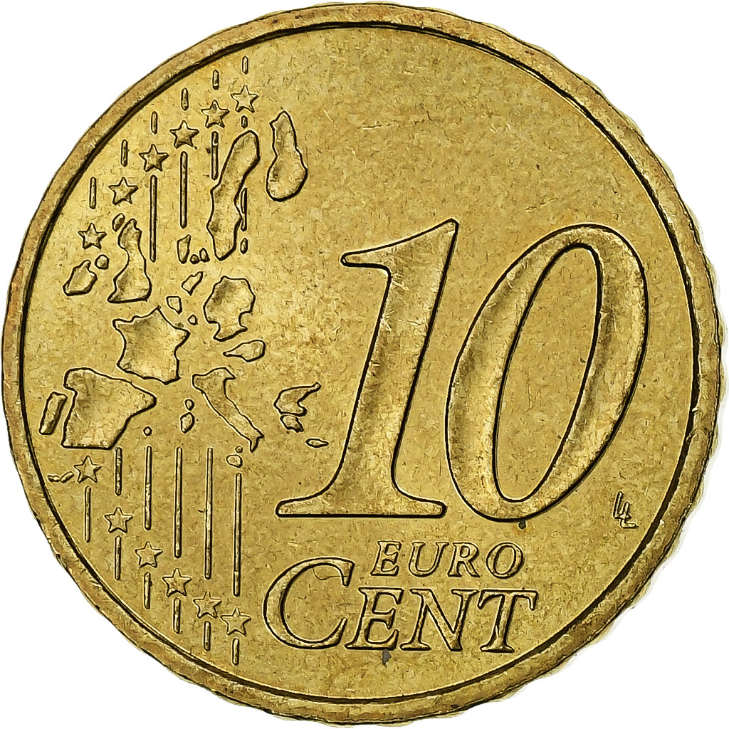 Francja, 10 Euro Cent, 2001, Paris, AU(55-58), Mosiądz, KM:1285