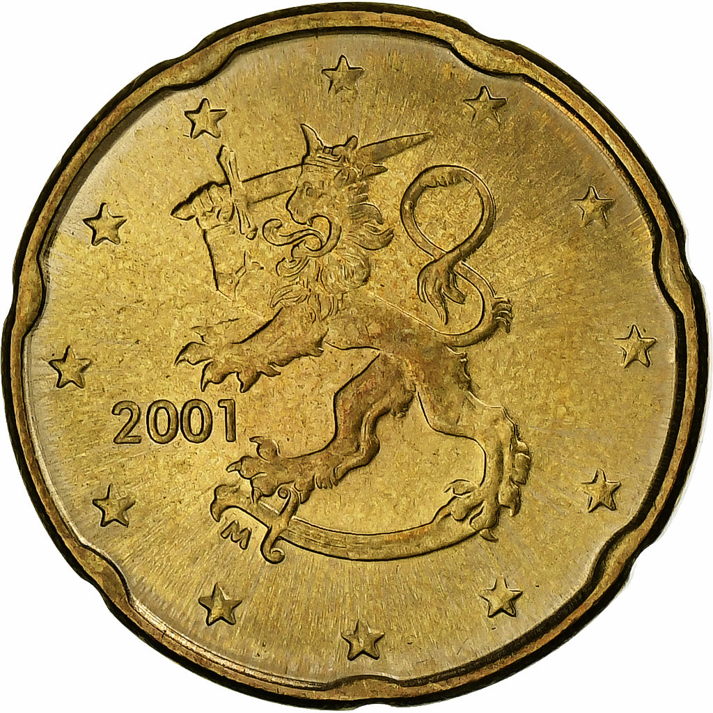 Finlandia, 20 Euro Cent, 2001, Vantaa, Mosiądz, AU(55-58), KM:102