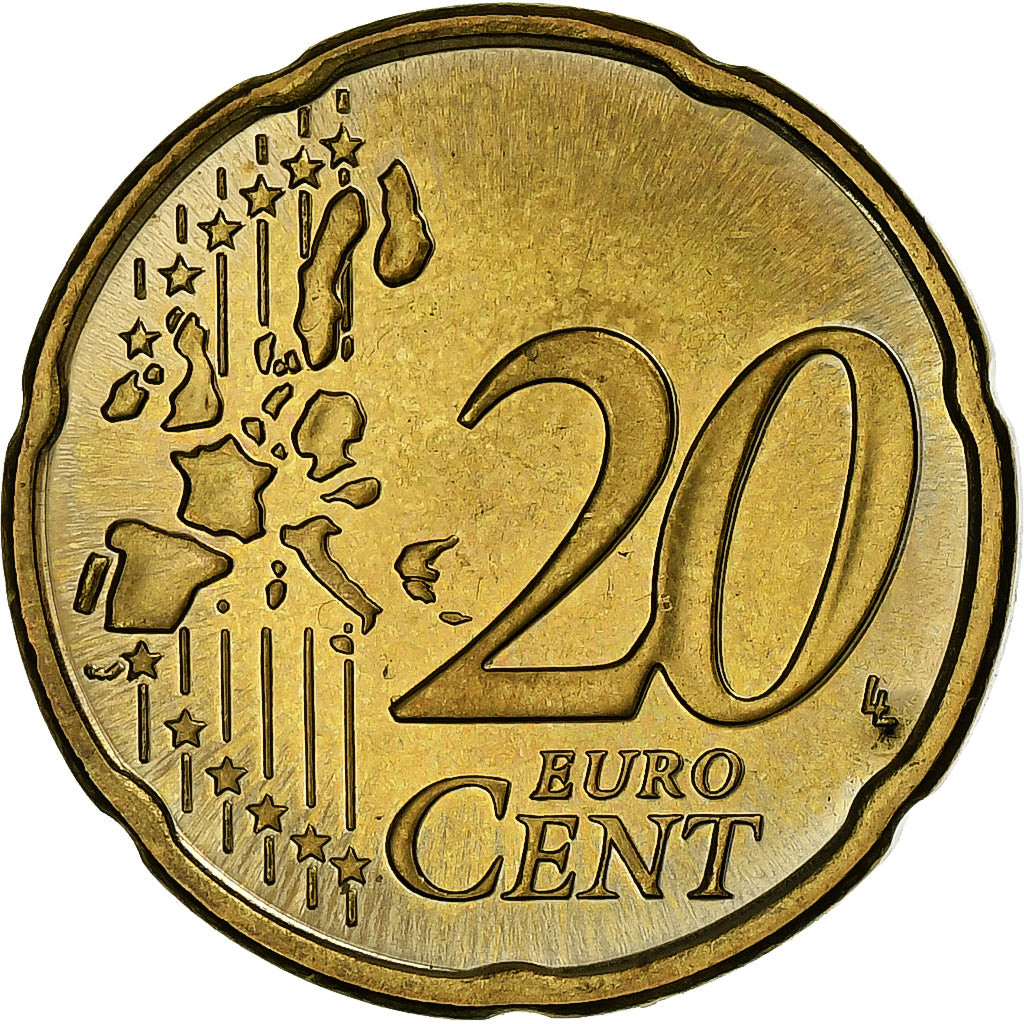 Finlandia, 20 Euro Cent, 2001, Vantaa, Mosiądz, AU(55-58), KM:102