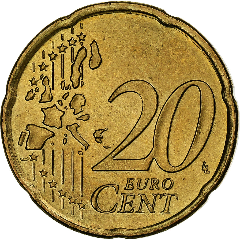 IRELAND REPUBLIC, 20 Euro Cent, 2002, Sandyford, AU(55-58), Brass, KM:36