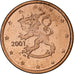Finlandia, 5 Euro Cent, 2001, Vantaa, EBC, Cobre chapado en acero, KM:100