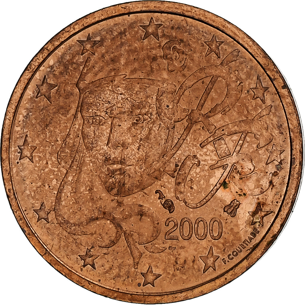 Francja, 2 Euro Cent, 2000, Paris, MS(60-62), Miedź platerowana stalą, KM:1283