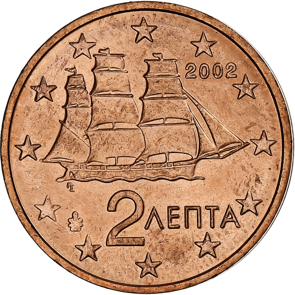 Grecja, 2 Euro Cent, 2002, Athens, AU(55-58), Miedź platerowana stalą, KM:182