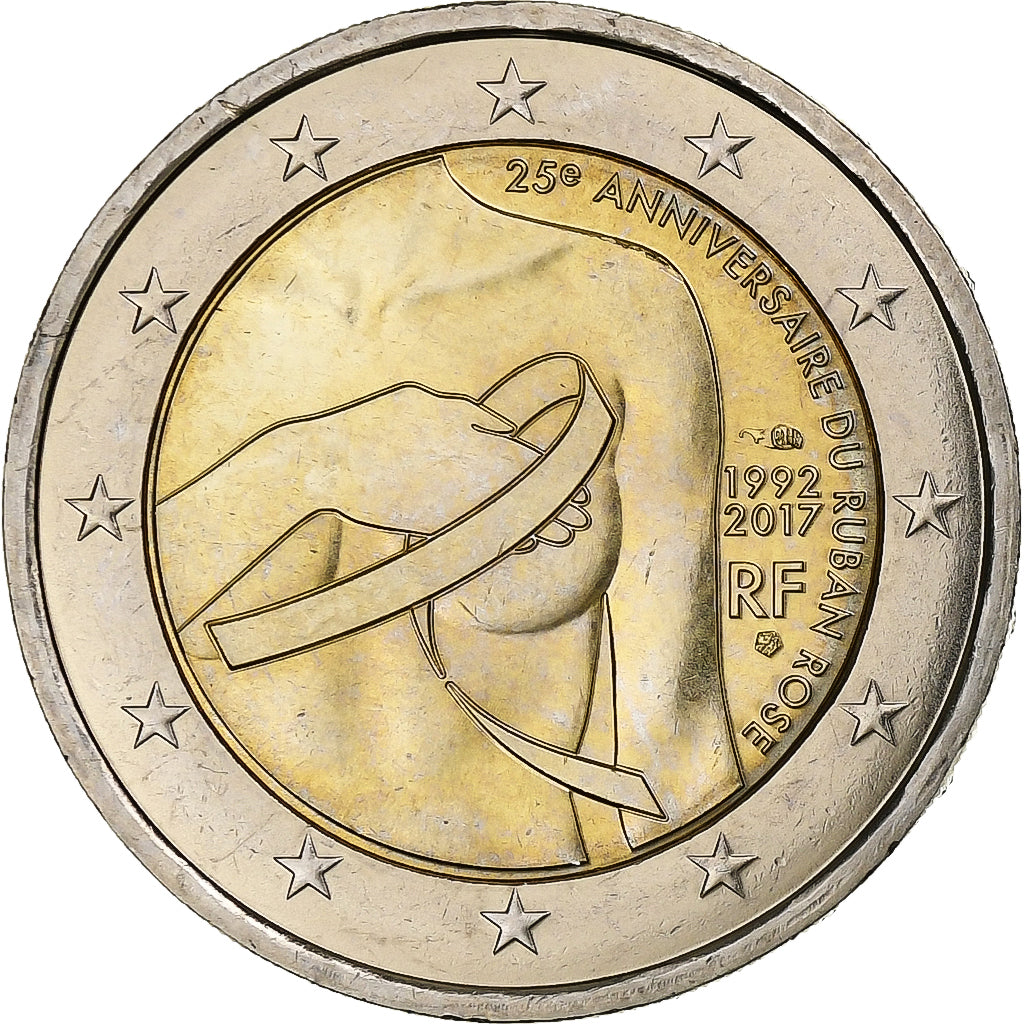 France, 2 Euro, 25e Anniversaire du ruban rose, 2017, Paris, AU(55-58)