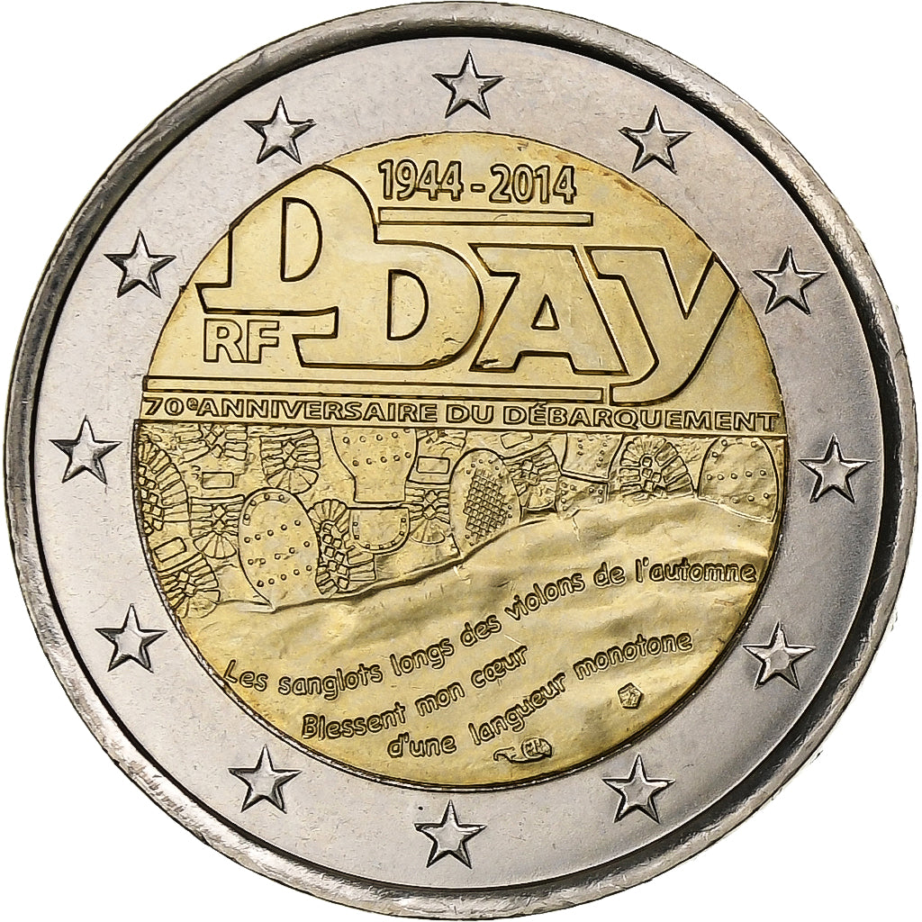 France, 2 Euro, D-Day, 2014, KM 2174, MS(63), Bi-Metallic, Gadoury:18