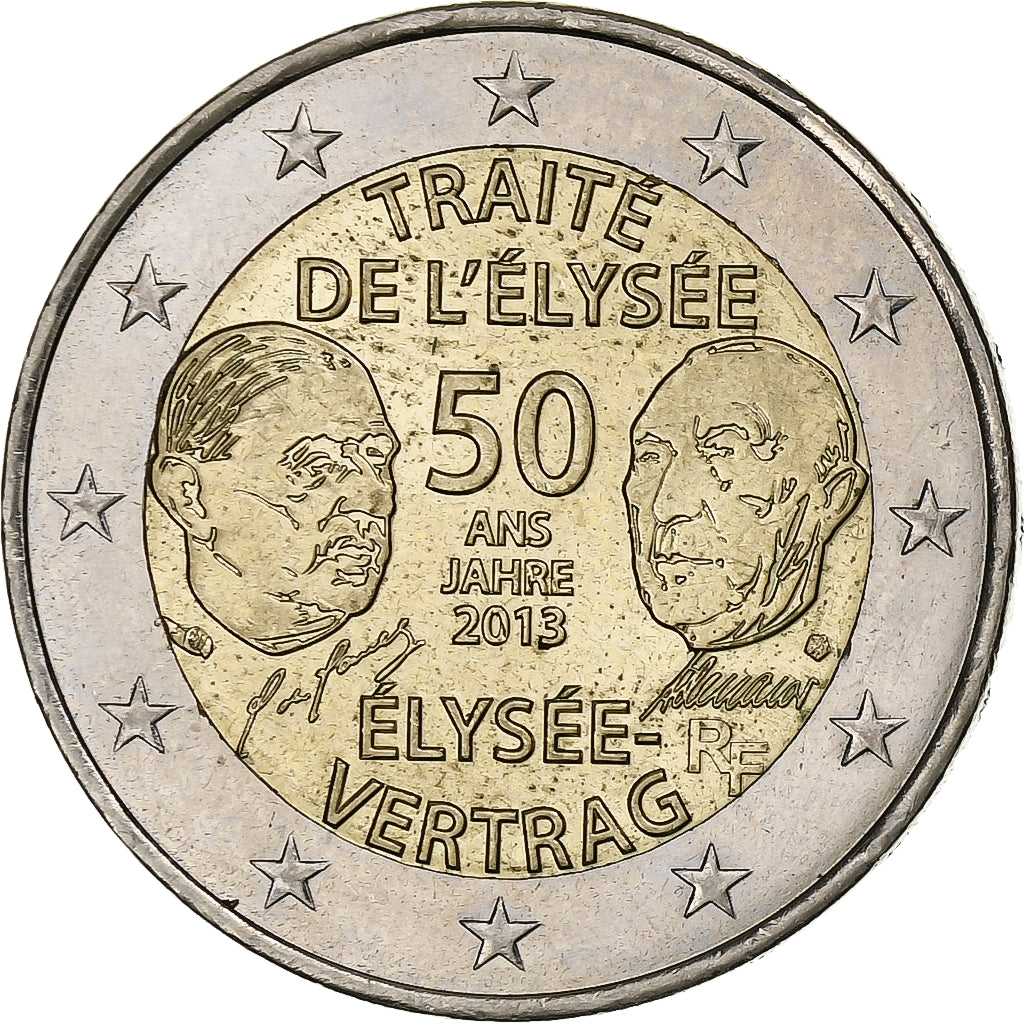 France, 2 Euro, Traité de l'Elysée, 2013, Paris, AU(55-58), Bi-Metallic