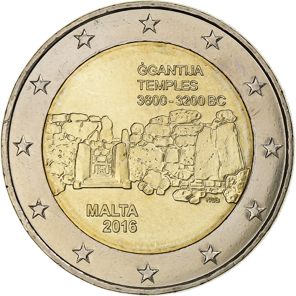 Malta, 2 Euro, Les temples de Ggantija, 2016, Paris, MS(60-62), Bimetaliczny