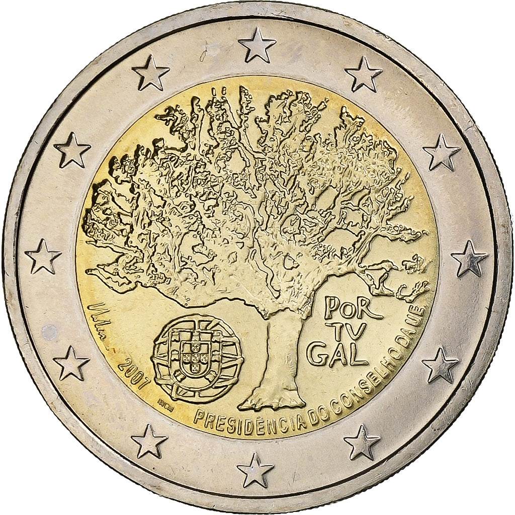 Portugal, 2 Euro, European Union President, 2007, Lisbon, SC, Bimetálico