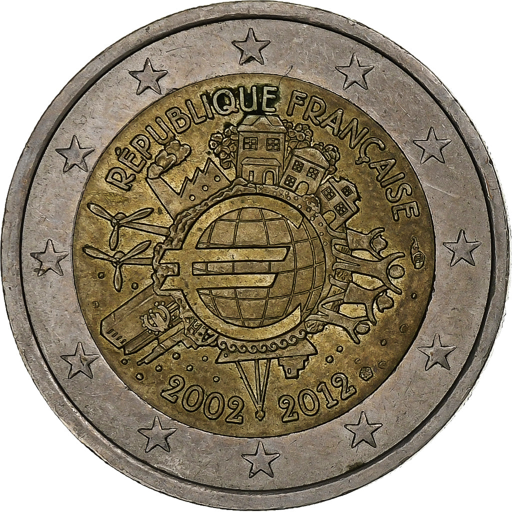 Francja, 2 Euro, 10 Jahre Euro, 2012, Paris, EF(40-45), Bimetaliczny, KM:1846