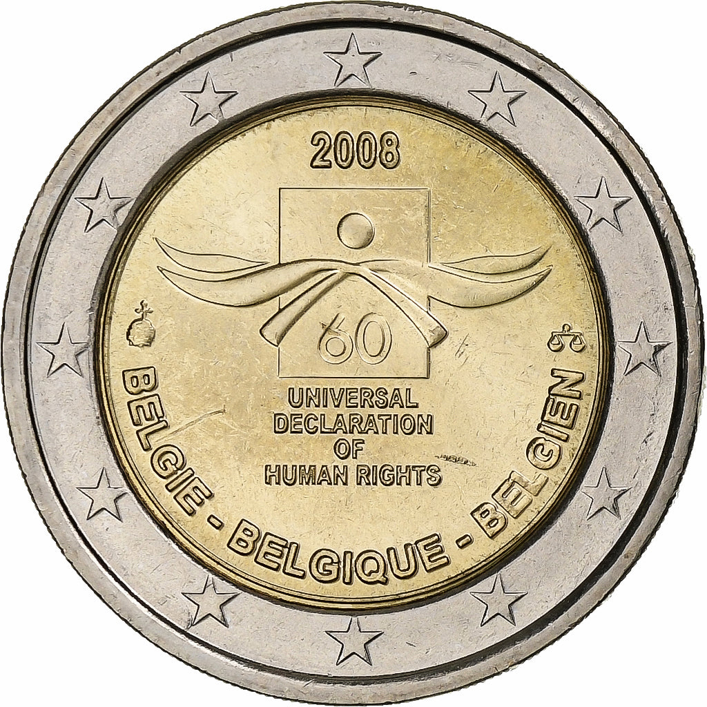 België, Albert II, 2 Euro, Déclaration des Droits de l'Homme, 2008, Brussels