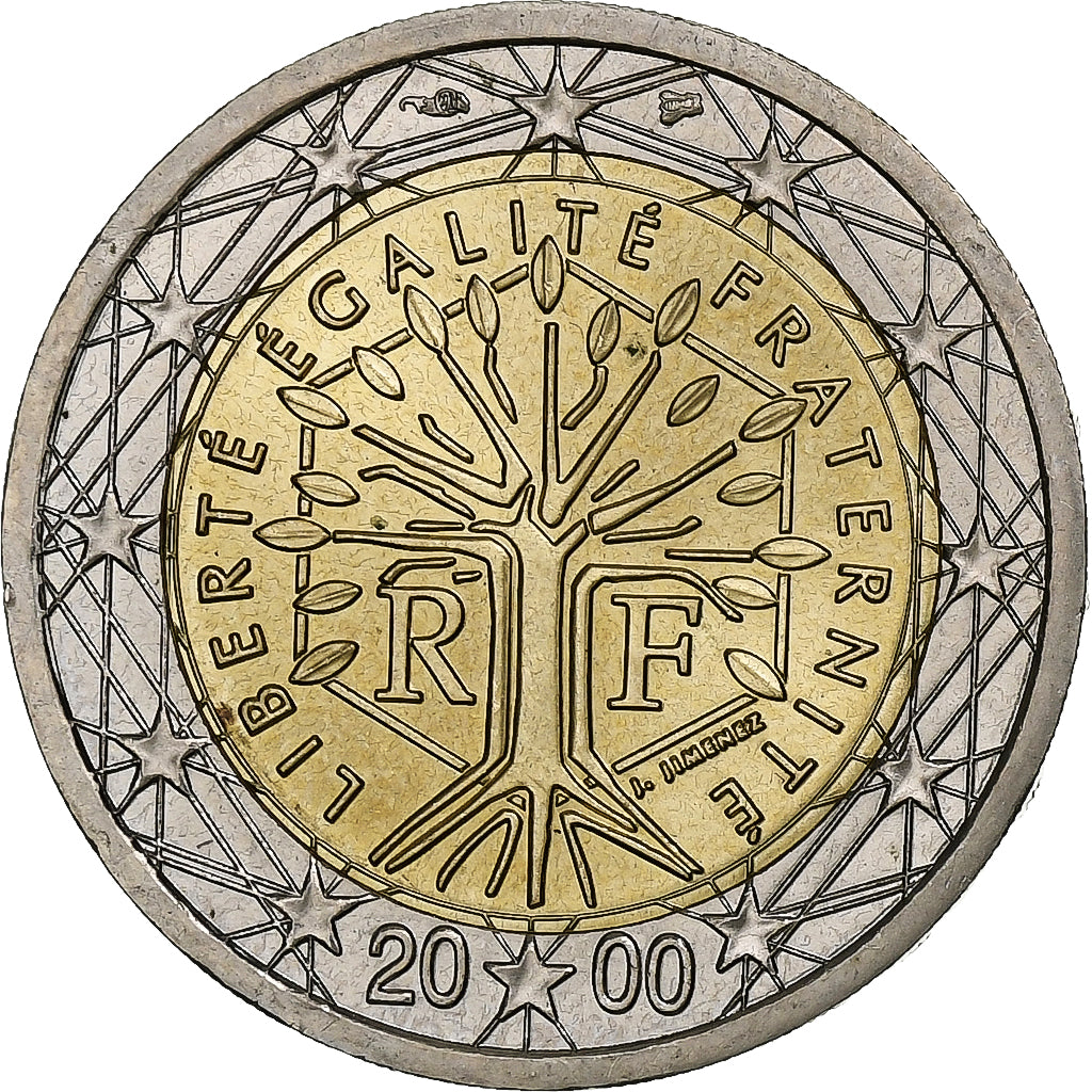 France, 2 Euro, 2000, Paris, AU(55-58), Bi-Metallic, KM:1289