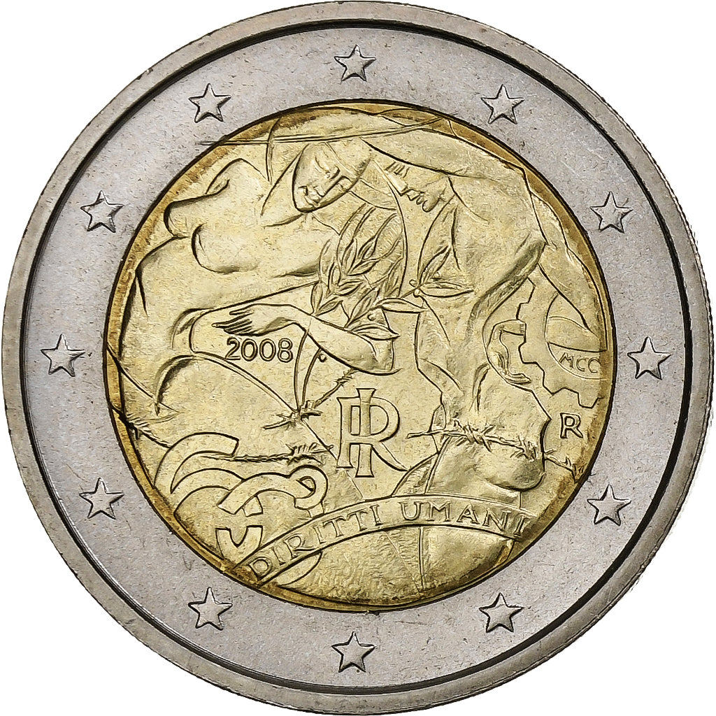 Italie, 2 Euro, Diritti Umani, 2008, SUP, Bimétallique, KM:301