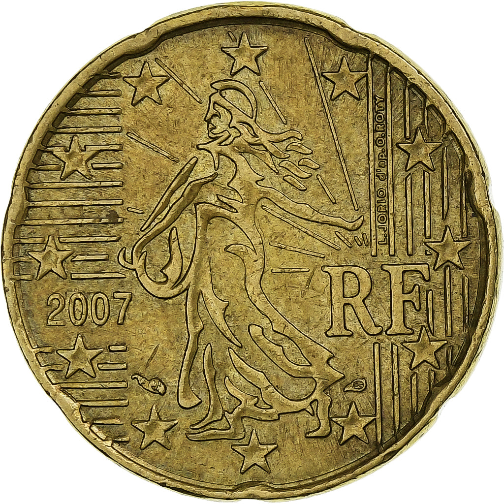 Francja, 20 Euro Cent, 2007, Paris, EF(40-45), Mosiądz, KM:1411