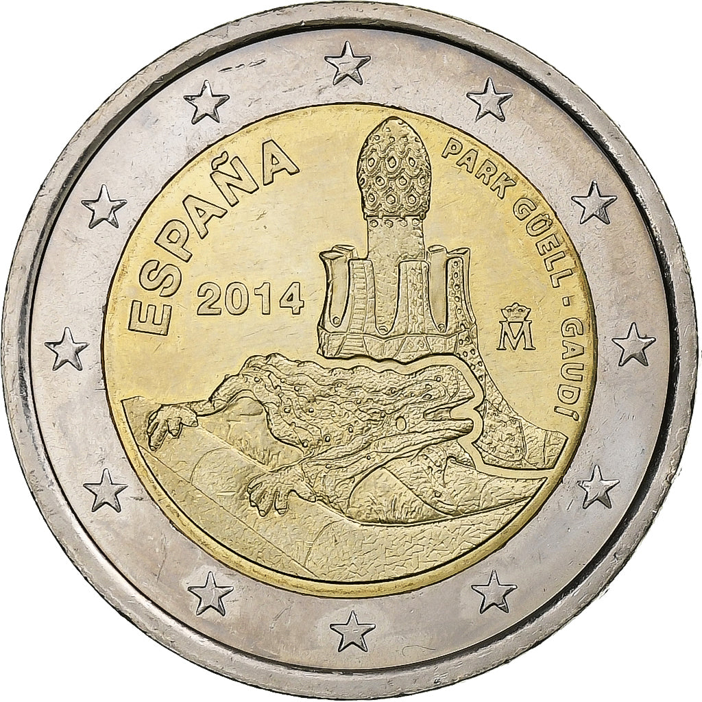Spagna, 2 Euro, Parc Guell, 2014, Madrid, SPL, Bi-metallico