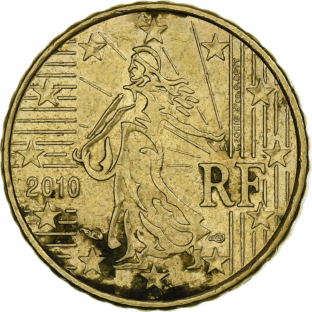 Francja, 10 Euro Cent, 2010, Paris, Mosiądz, VG(8-10), KM:254