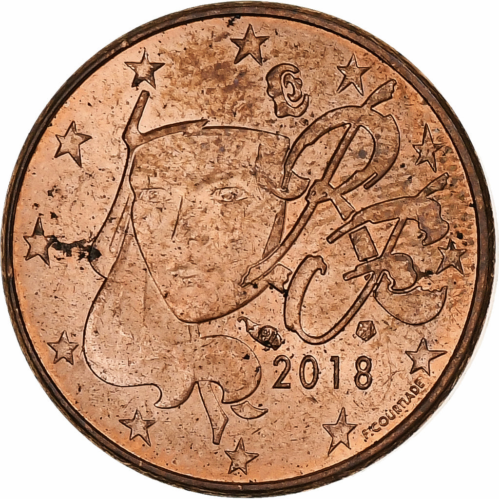 Francja, Euro Cent, 2018, Miedź platerowana stalą, EF(40-45)