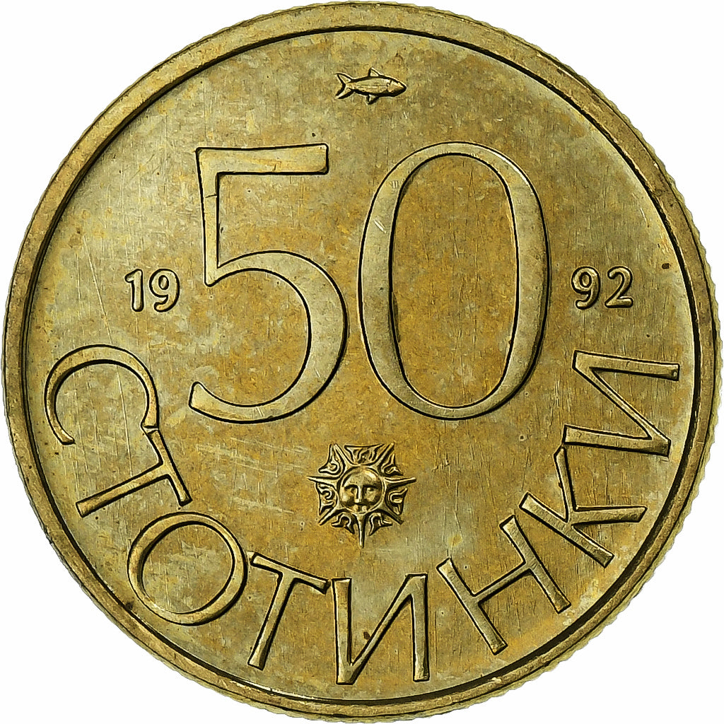 Bulgaria, 50 Stotinki, 1992, Mosiądz niklowy, MS(63), KM:201