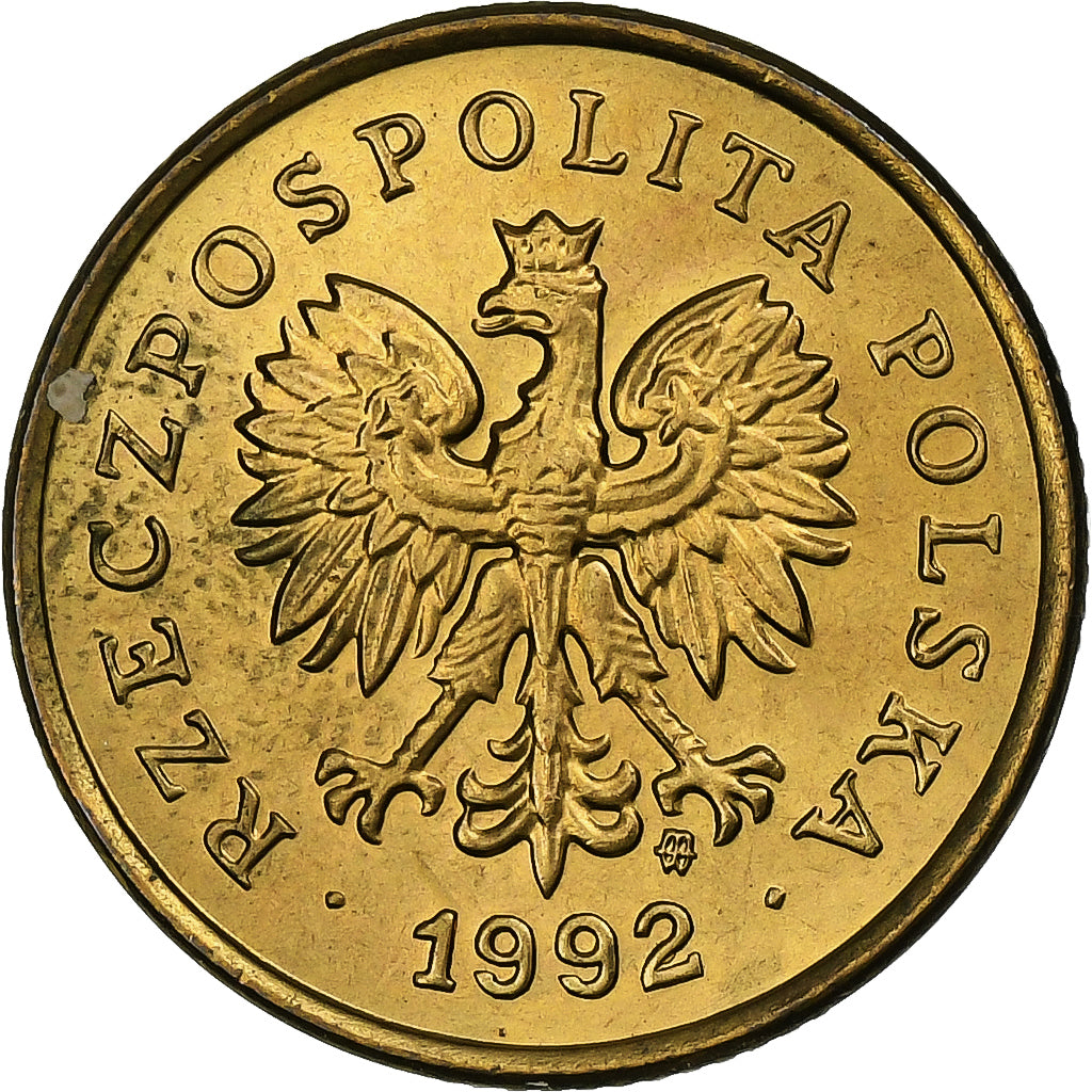 Poland, 5 Groszy, 1992, Warsaw, Brass, MS(63), KM:278