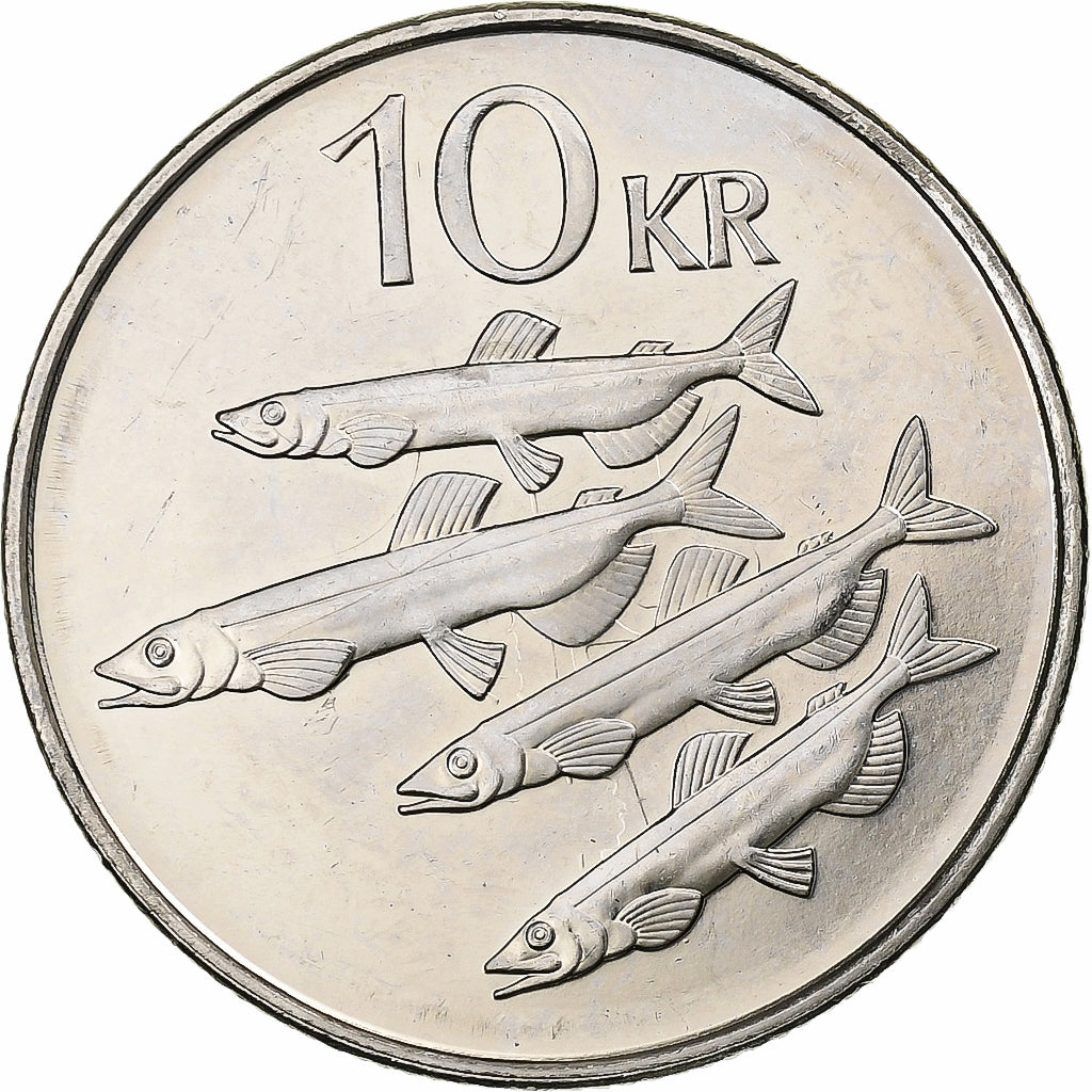 Iceland, 10 Kronur, 1996, Nickel plated steel, MS(63), KM:29.1a