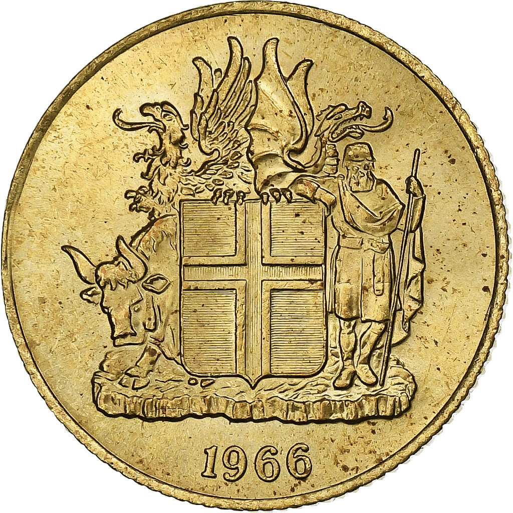 Iceland, Krona, 1966, Aluminum-Bronze, AU(55-58), KM:12