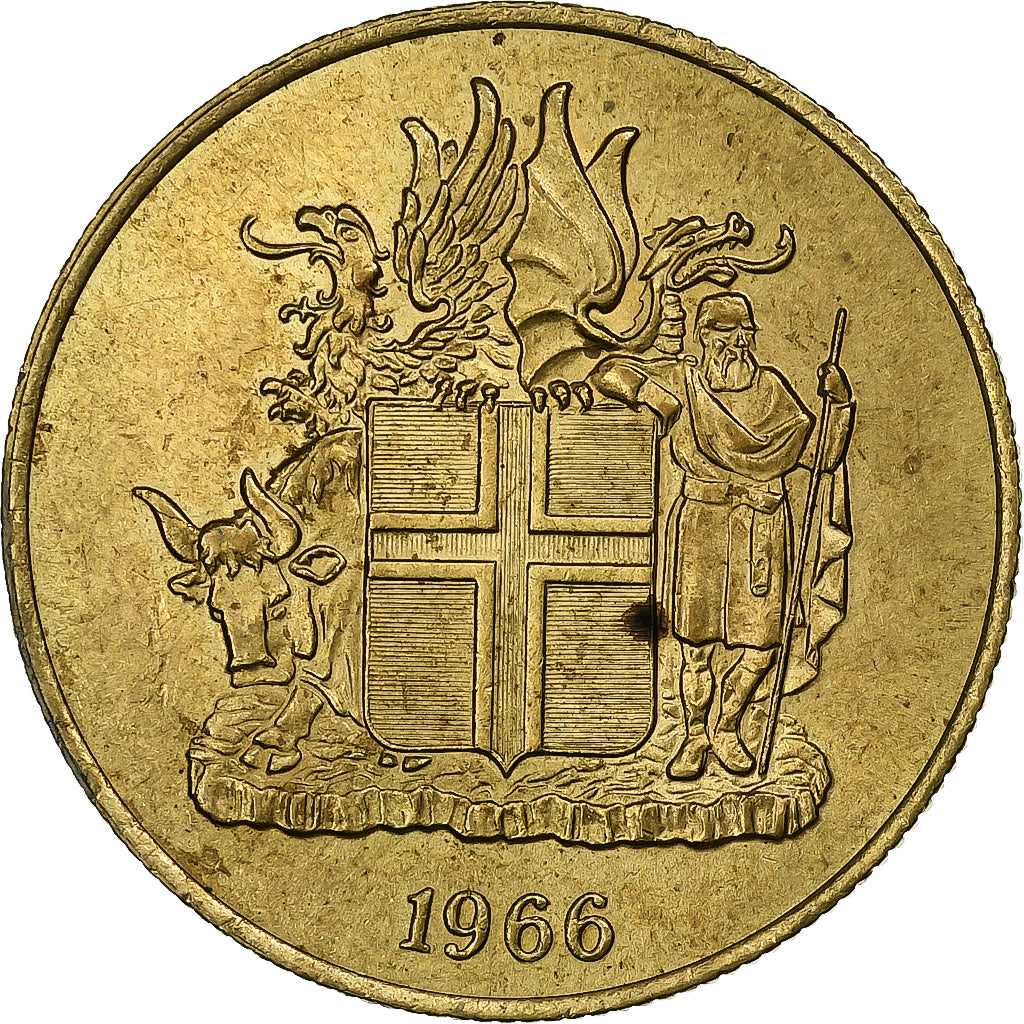 Iceland, 2 Kronur, 1966, Aluminum-Bronze, AU(55-58), KM:13