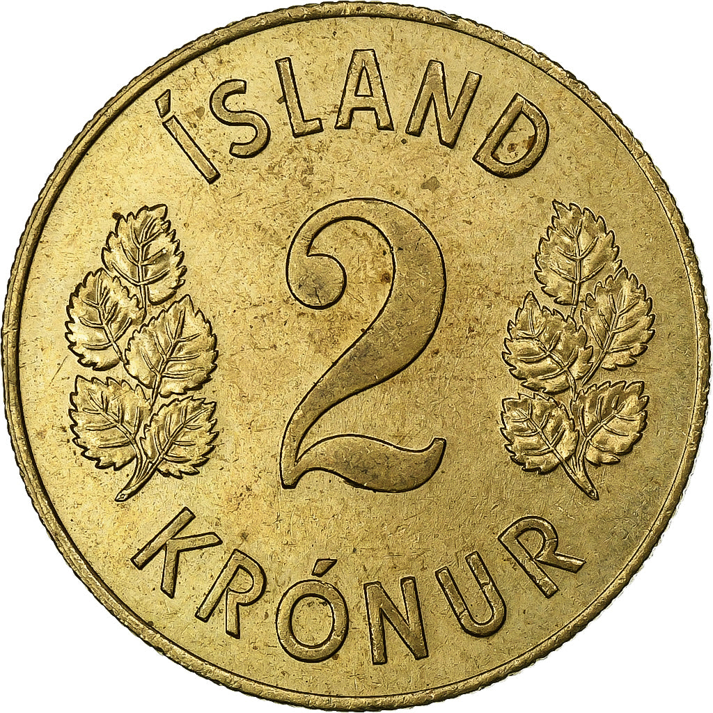 Iceland, 2 Kronur, 1966, Aluminum-Bronze, AU(55-58), KM:13