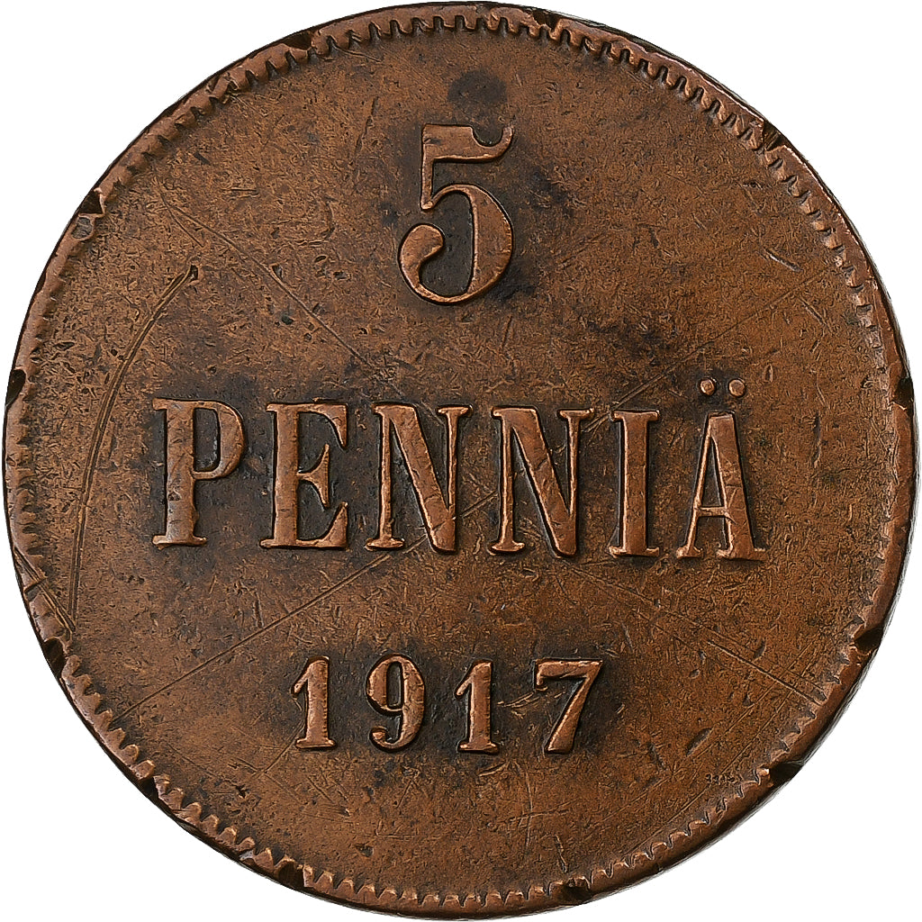 Finland, Nicholas II, 5 Pennia, 1917, Koper, ZF, KM:17
