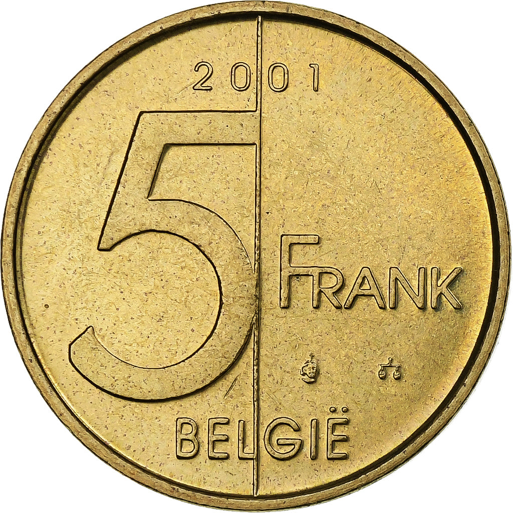 Belgium, Albert II, 5 Francs, 5 Frank, 2001, Brussels, Aluminum-Bronze