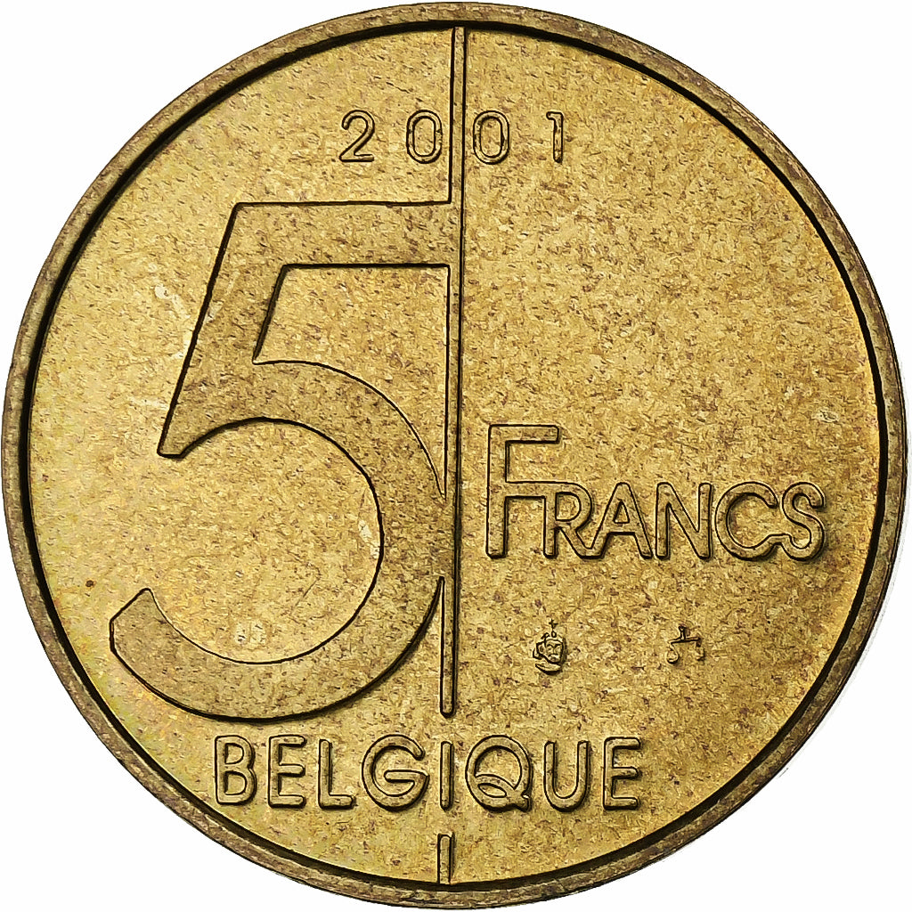 Bélgica, Albert II, 5 Francs, 5 Frank, 2001, Brussels, Aluminio - bronce, EBC