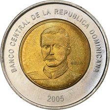 Dominican Republic, 10 Pesos, 2005, Bi-Metallic, MS(63), KM:106