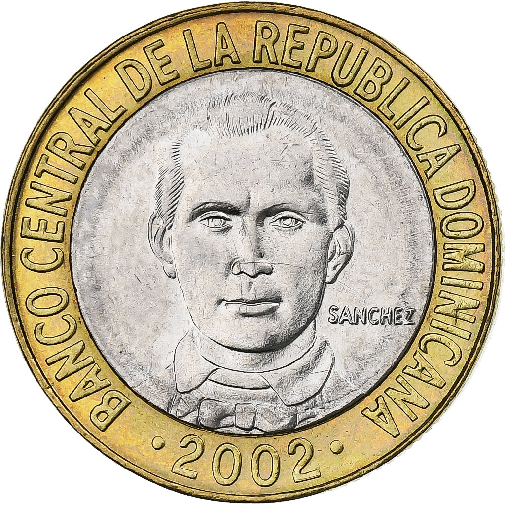 República Dominicana, 5 Pesos, 2002, Bimetálico, SC, KM:89