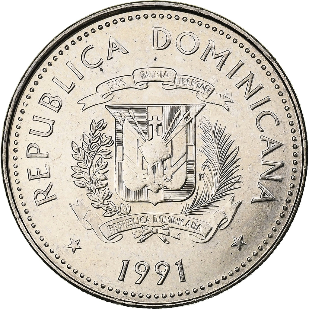 Dominicaanse Republiek, 25 Centavos, 1991, Nickel Clad Steel, UNC-, KM:71.1