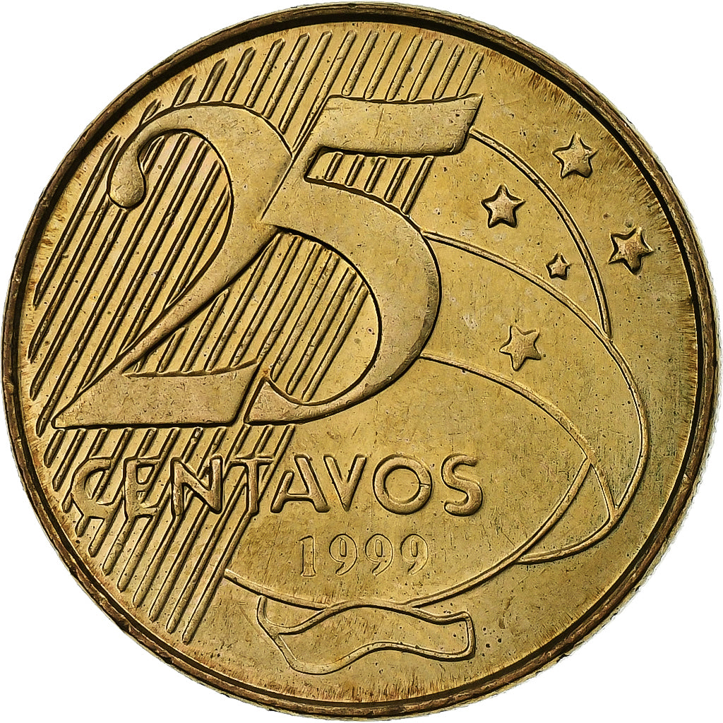 Brasile, 25 Centavos, 1999, Acciaio placcato in bronzo, SPL-, KM:650