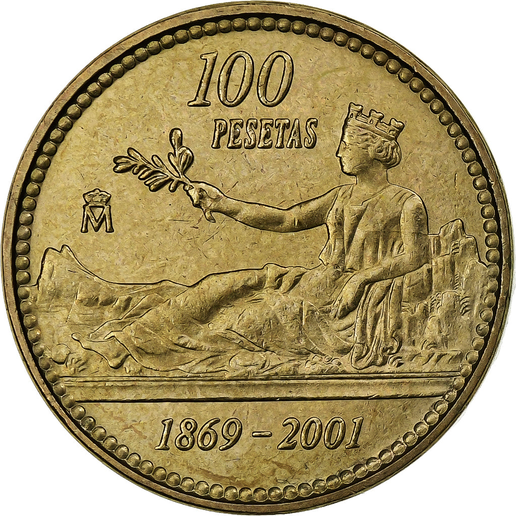 Spain, Juan Carlos I, 100 Pesetas, 2001, Madrid, Aluminum-Bronze, AU(55-58)